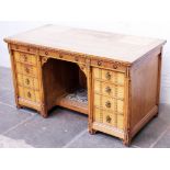 A Victorian Reformed Gothic ash and marquetry inlaid dressing table with tiled (probably Mintons)