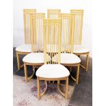 A set of six Actona Denmark Modernist beech chairs. H118cm
