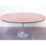 A large oval Arkana Tulip table with rosewood top and aluminium base circa 1970. L185cm D109cm
