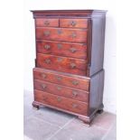 A Georgian 18th Century "red walnut" chest on chest of small proportion, having fluted quarter