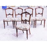 A set of five Victorian walnut dinning chairs. H90cm each