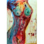 Pam Hatch (20th Century), female nude, oil on canvas, 51cm x 76cm, signed.