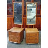 A pair of Ercol light elm and beech bedside cabinets with mirrors. W48cm D49cm H155cm each.