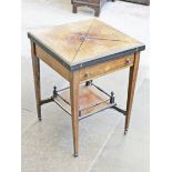 A late Victorian inlaid rosewood envelope games table. W55cm D55cm H74cm.