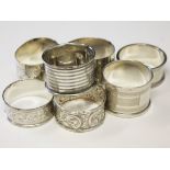 A group of seven hallmarked silver napkin rings.