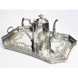 A large electro plated tray by Sissons, length 53cm, together with a silver plated coffee pot.