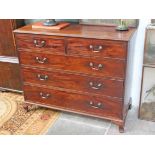 A Georgian mahogany chest of drawers having bras loop handles and ogee bracket feet. W125cm D56cm