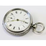 A hallmarked silver cased pocket watch by J. G. Graves Sheffield, diam. 5cm.