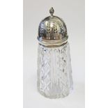 A hallmarked silver and cut glass sugar caster, height 16cm.