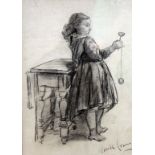 Johannes Marinus Schmidt Crans (1830-1908), pencil drawing, 17.5cm x 25cm, signed, framed and