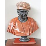 A late 19th Century three colour marble bust of a middle eastern/north African gent. H65cm.