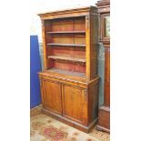 A 19th Century burr walnut cabinet bookcase with open top, gilt metal strap work. W119cm D41cm