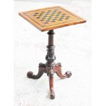 A fine early Victorian parquetry inlaid chess top tripod table. H74cm.