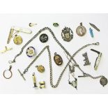 A mixed lot to include gold, silver, an enamelled coin, pen knives etc.