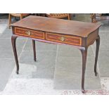 An Edwardian mahogany side table with inlaid drawers. W106cm D50cm H73cm.