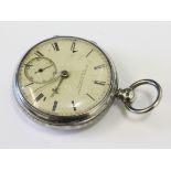 A hallmarked silver cased pocket watch by George Blackhurst Warrington, diam. 4.5cm.