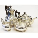 A four piece silver tea set, John Hunt Preston, London 1922, gross wt. 52oz.