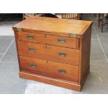 A late 19th Century teak campaign style chest with fold top and brass inset handles. W94cm D51cm