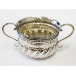 A Victorian twin handled hallmarked silver bowl, length 13cm, wt. 3oz.