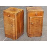 A pair of Art Deco walnut bedside cabinets. H66cm.