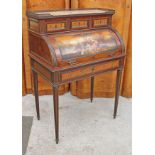 A French Louis XVI style late 19th Century mahogany cylinder bureau having Spanish Brocatelle marble