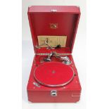 A HMV model 102 red gramophone with instructions. Condtion - minor nick to case otherwise very