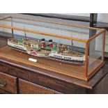 A 1/8 scale model of the paddle steamer Waverley in glass case. L92cm.