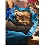 BOX OF MILITARY CLOTHING AND BOOTS