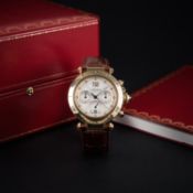 A GENTLEMAN'S 18K SOLID GOLD CARTIER PASHA AUTOMATIC CHRONOGRAPH WRIST WATCH DATED 1998, REF. 2111