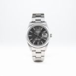 A GENTLEMAN'S STAINLESS STEEL ROLEX OYSTER PERPETUAL DATE BRACELET WATCH CIRCA 1975, REF. 1500 
D: