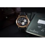 A GENTLEMAN'S 18K SOLID ROSE GOLD AUDEMARS PIGUET MILLENARY MASERATI 90 DUAL TIME WRIST WATCH