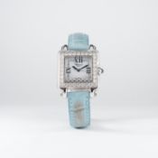 A LADIES MID SIZE 18K SOLID WHITE GOLD & DIAMOND CHOPARD HAPPY SPORT WRIST WATCH CIRCA 2002, REF.