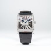 A FINE LADIES 18K SOLID WHITE GOLD & DIAMOND ROGER DUBUIS GOLDEN SQUARE WRIST WATCH CIRCA 2000,