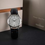 A GENTLEMAN'S STAINLESS STEEL JAEGER LECOULTRE MASTER CONTROL 1000 HOURS ULTRA THIN WRIST WATCH
