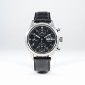 A GENTLEMAN'S STAINLESS STEEL IWC DER FLIEGER CHRONOGRAPH WRIST WATCH CIRCA 1990s 
D: Black dial