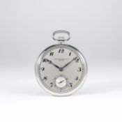 A RARE GENTLEMAN'S STAINLESS STEEL PATEK PHILIPPE & CIE POCKET WATCH CIRCA 1930s
D: Silver dial with