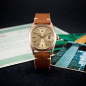 A RARE GENTLEMAN'S 18K SOLID PINK GOLD ROLEX OYSTER PERPETUAL DAY DATE WRIST WATCH DATED 1972,