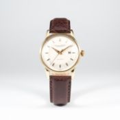 A GENTLEMAN'S 18K SOLID GOLD IWC AUTOMATIC WRIST WATCH CIRCA 1950s 
D: Silver dial with gilt