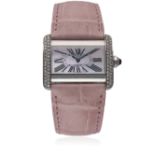 A LADIES STAINLESS STEEL & DIAMOND CARTIER TANK DIVAN WRIST WATCH CIRCA 2005, REF. 2599  D: Pink