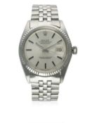 A GENTLEMAN'S STEEL & WHITE GOLD ROLEX OYSTER PERPETUAL DATEJUST BRACELET WATCH CIRCA 1970, REF.