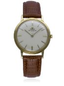 A GENTLEMAN'S 18K SOLID GOLD JAEGER LECOULTRE WRIST WATCH CIRCA 1960s D: Silver dial with gilt
