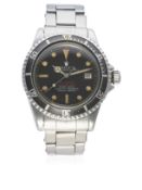 AN EXTREMELY RARE GENTLEMAN'S STAINLESS STEEL ROLEX OYSTER PERPETUAL DATE "DOUBLE RED" SEA DWELLER