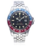 A RARE GENTLEMAN’S STAINLESS STEEL ROLEX OYSTER PERPETUAL GMT MASTER BRACELET WATCH DATED 1966, REF.