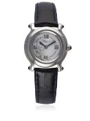 A LADIES STAINLESS STEEL CHOPARD HAPPY SPORT WRIST WATCH CIRCA 2005, REF. 8245 D: White dial with