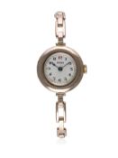 A LADIES 9CT SOLID ROSE GOLD ROLEX BRACELET WATCH CIRCA 1920s D: Silver dial with Arabic
