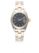 A LADIES STEEL & GOLD ROLEX OYSTER PERPETUAL DATEJUST BRACELET WATCH DATED 1995  D: Blue dial with