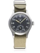 AN EXTREMELY RARE GENTLEMAN'S STAINLESS STEEL BRITISH MILITARY W.W.W. GRANA WRIST WATCH CIRCA 1940s,