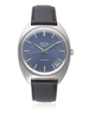 A GENTLEMAN'S STAINLESS STEEL ZENITH AUTOSPORT WRIST WATCH CIRCA 1970 D: Blue dial with white inlaid