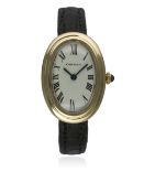 A FINE LADIES 18K SOLID GOLD CARTIER BAIGNOIRE WRIST WATCH CIRCA 1970s D: White dial with black