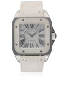 A MID SIZE STAINLESS STEEL CARTIER SANTOS 100 AUTOMATIC WRIST WATCH CIRCA 2008, REF. 2878 WITH BOX &